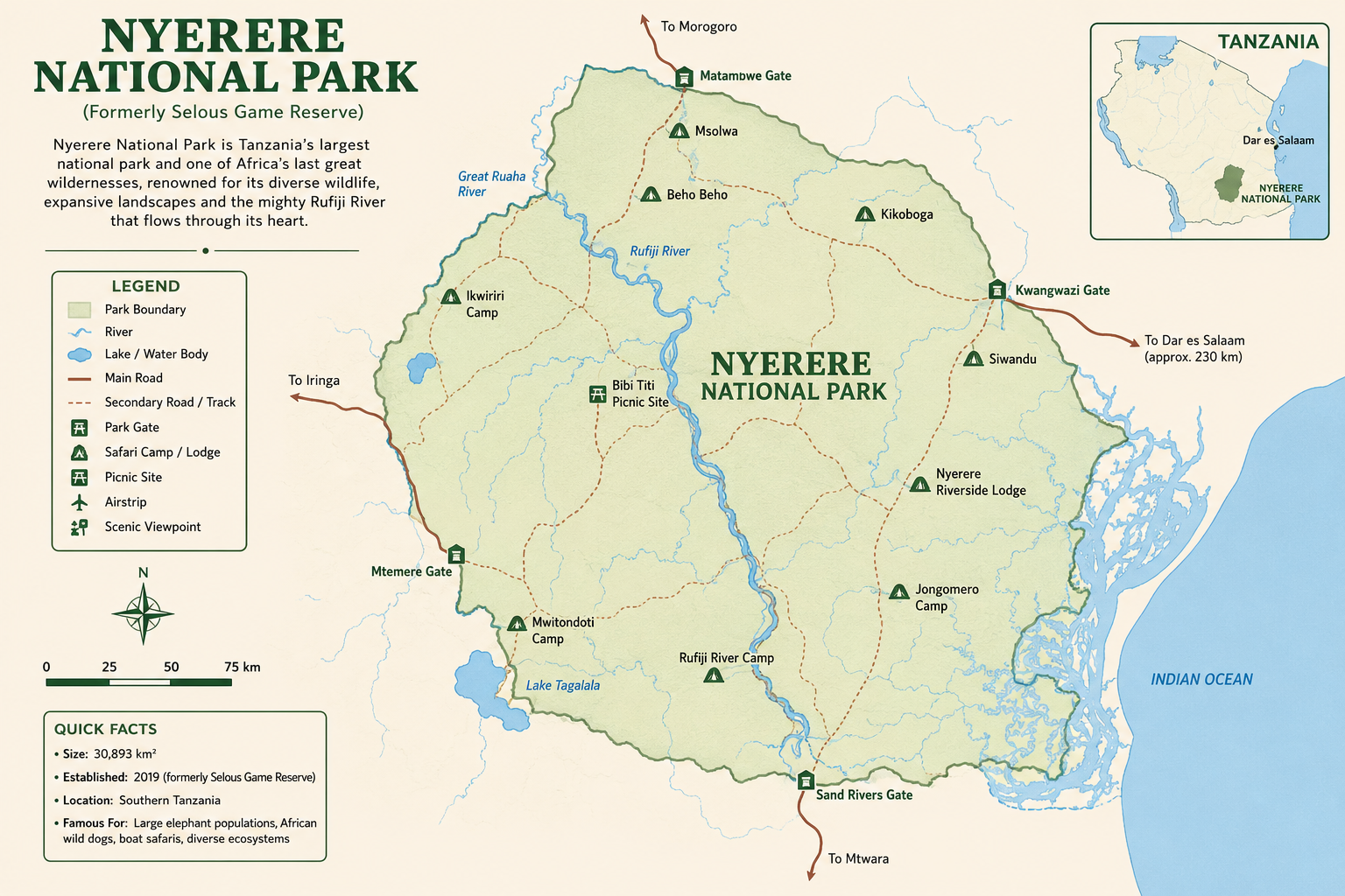 Nyerere National Park Map
